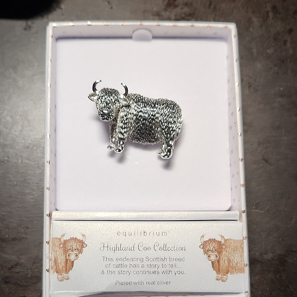 Equilibrium Silver Plated Highland Coo Brooch